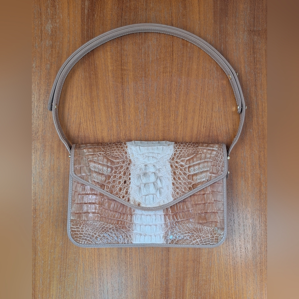 Vintage Hornback Skin Crocodile Clutch Shoulder Bag Brown Tan Exotic Leather